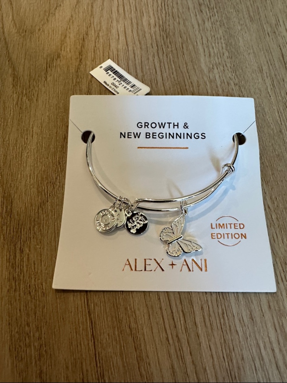 Alex and Ani Silver Butterfly & Charm Bangle Bracelet